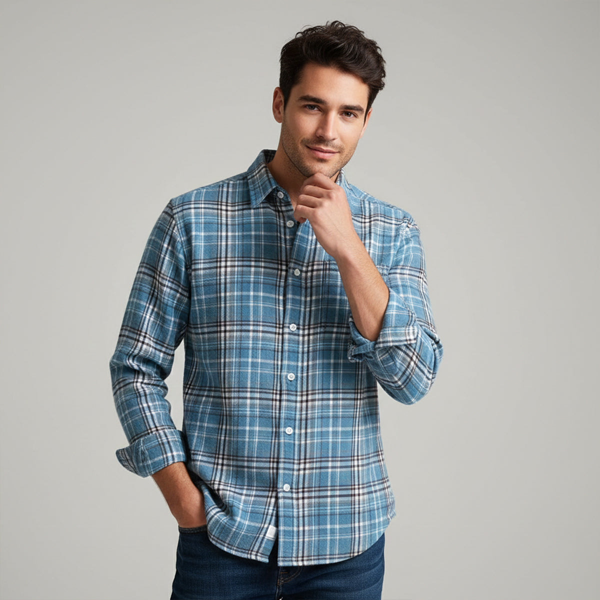 Ezra | Men's Oversized Flannel Shirt Black White Plaid
