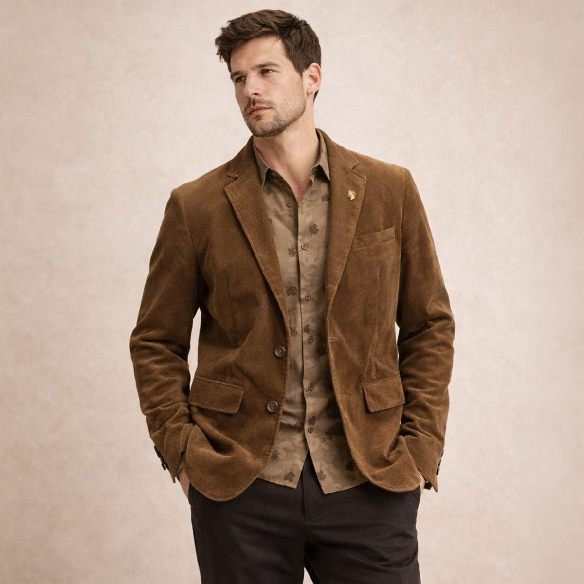 Beau | Men's Casual Corduroy Blazer Brown Single Breasted