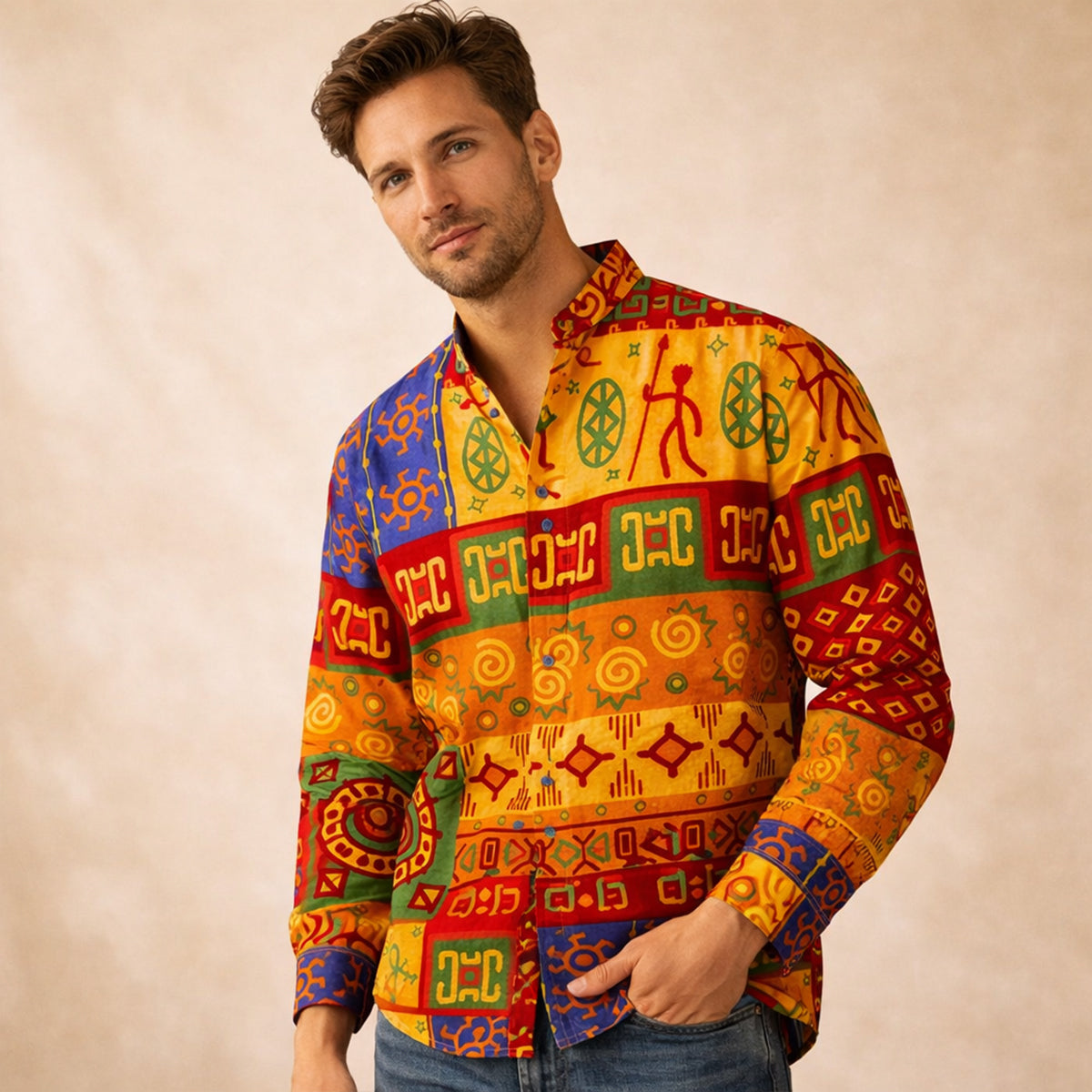 Eli | Men's Western Button Up Shirt Black Turquoise Embroidered