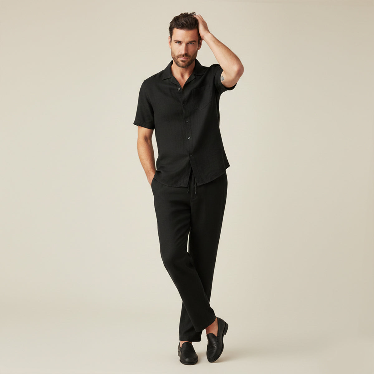 Axel | Men's Linen Set Cream Short Sleeve Shirt Pants