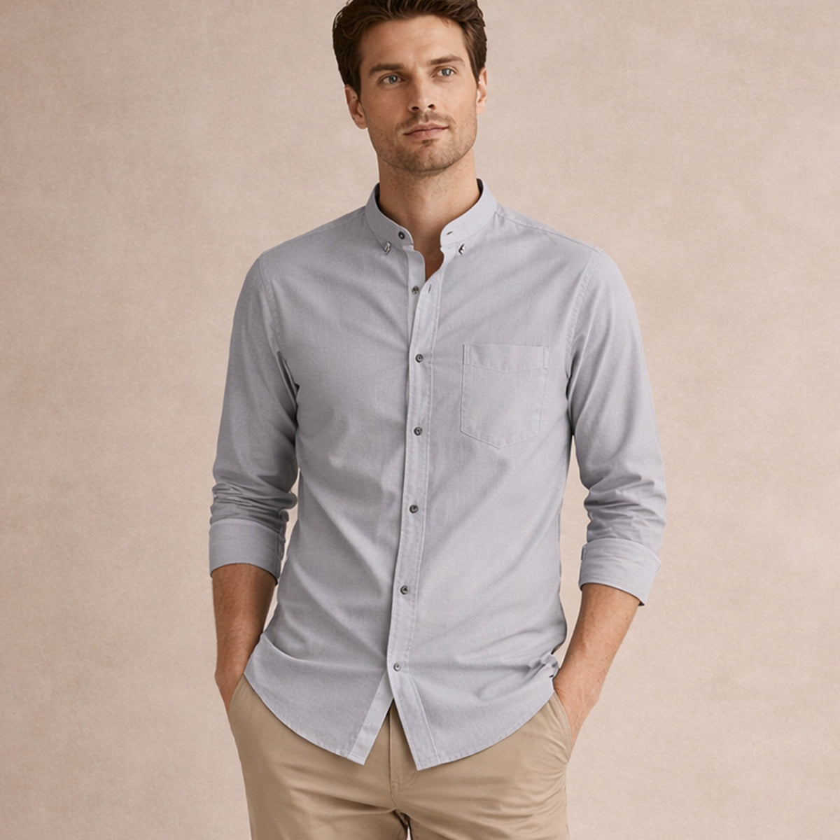 Axel | Men's Button Up Shirt White Black Trim