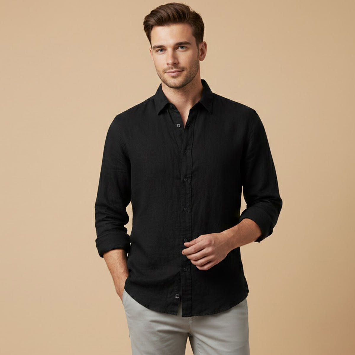 Sage | Men's Casual Linen Blend Button Up Shirt Olive Green