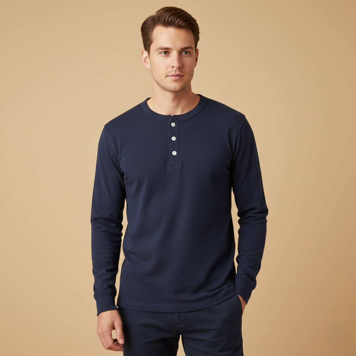 Ash | Men's Henley Shirt Olive Long Sleeve Casual