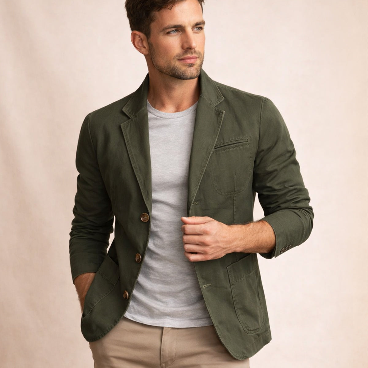 Bram | Men's Casual Lightweight Blazer Beige Cotton