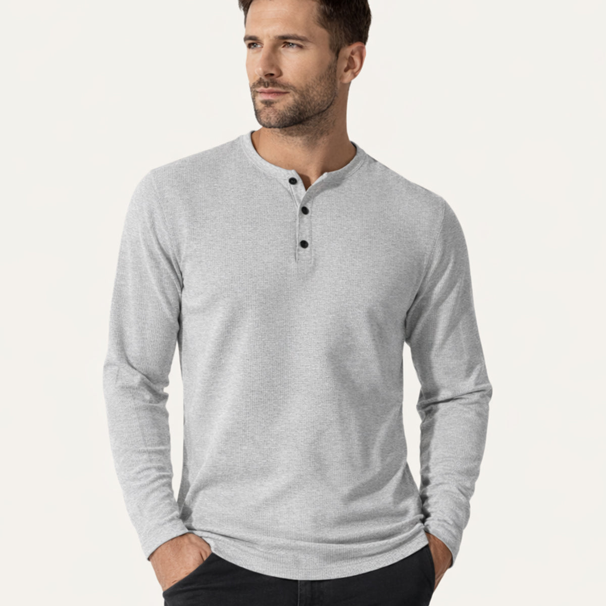 Flint | Men's Waffle Henley Long Sleeve Shirt White
