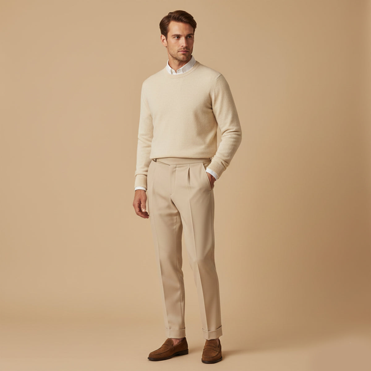 Blake | Men's Tailored Pleated Pants Beige High Waisted