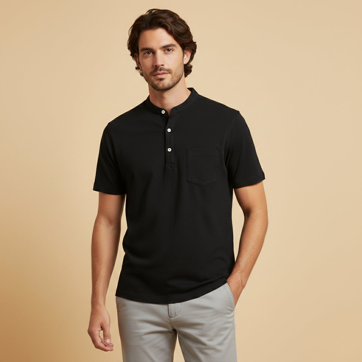 Blake | Men's Henley Shirt Gray Short Sleeve Casual