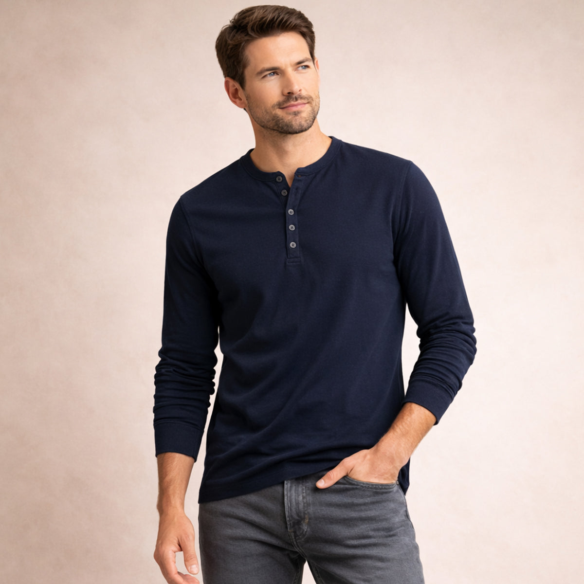 Bram | Men's Henley Shirt Sage Green Long Sleeve