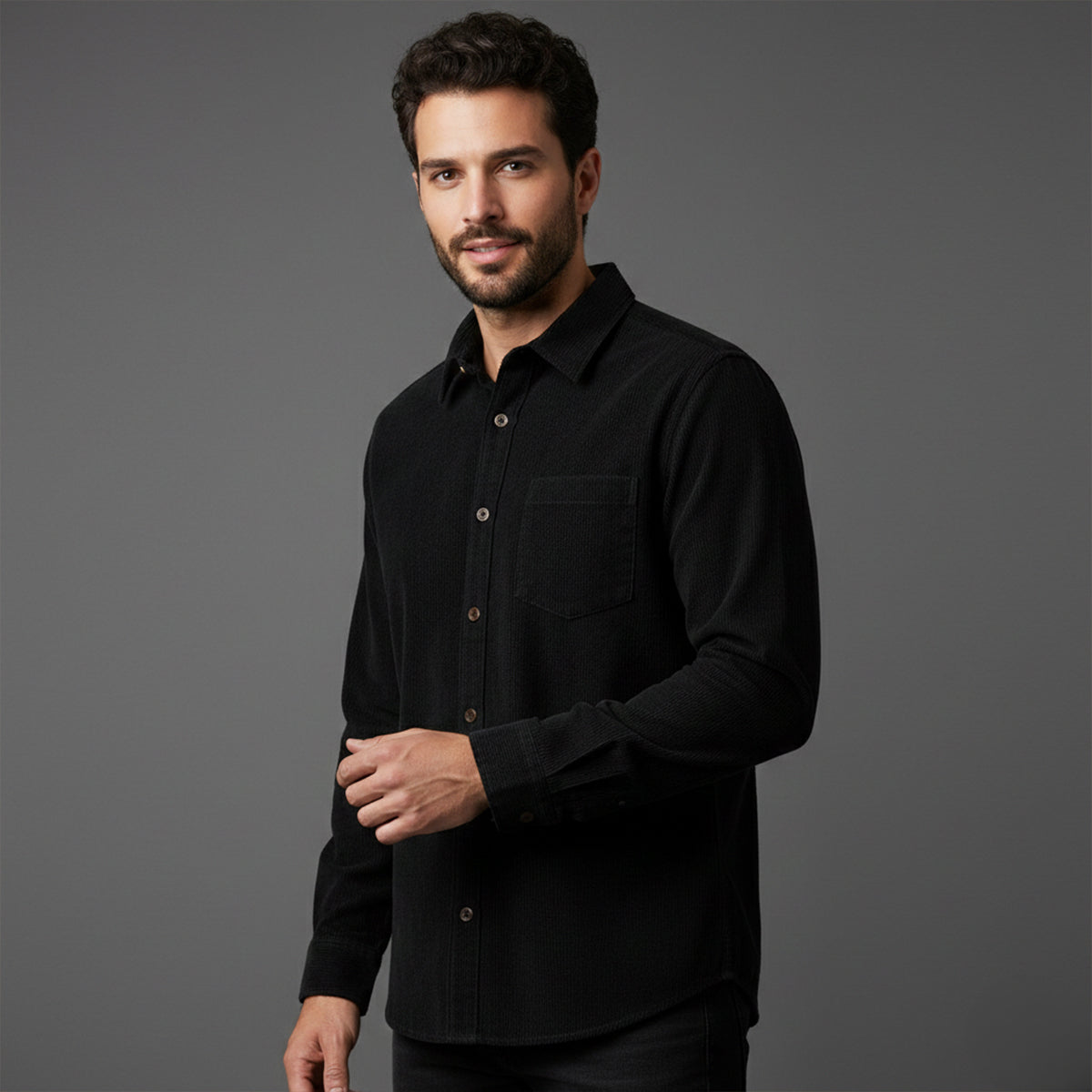 Beau | Men's Corduroy Button Up Shirt Cream Long Sleeve