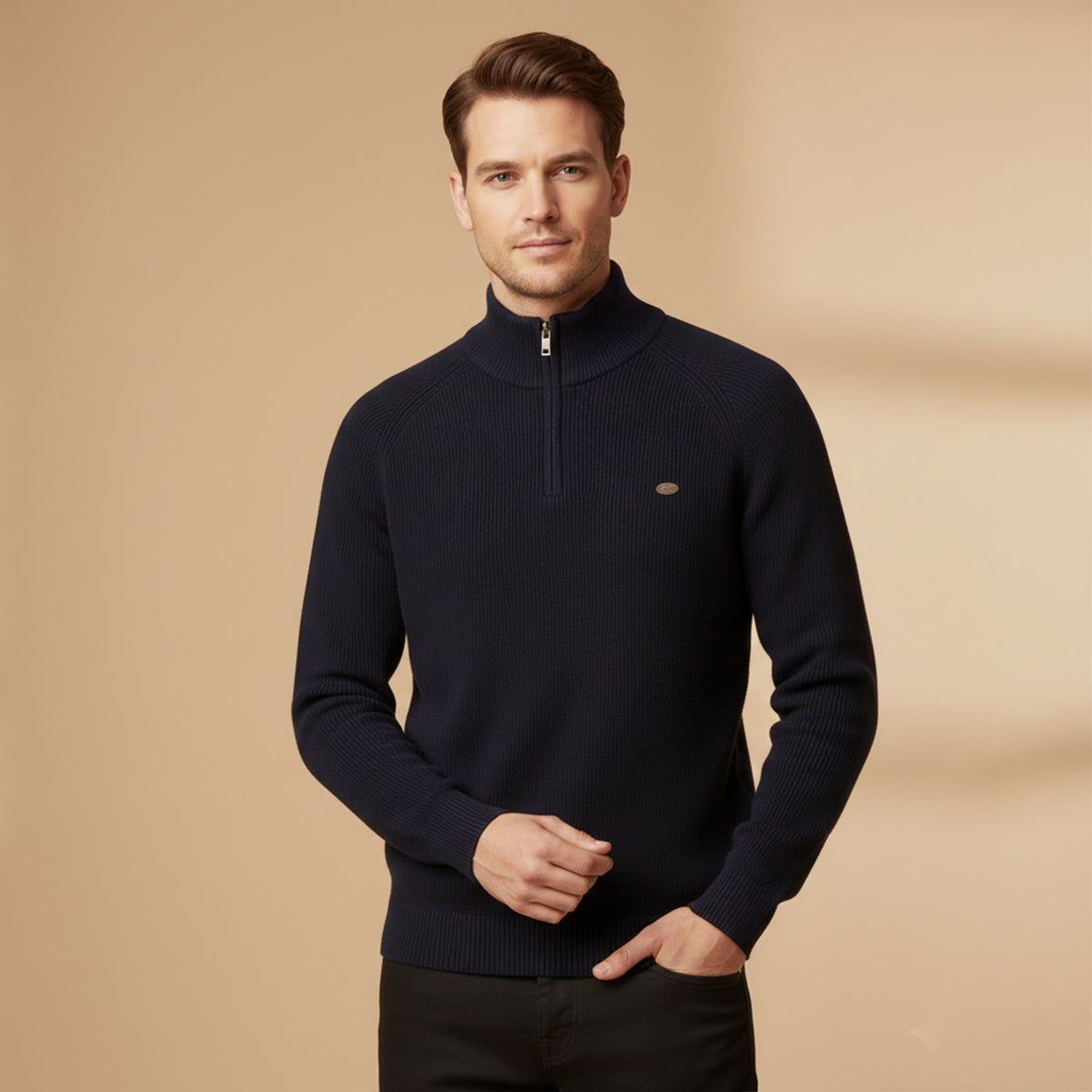 Callum | Men's Quarter Zip Sweater Gray Ribbed Knit