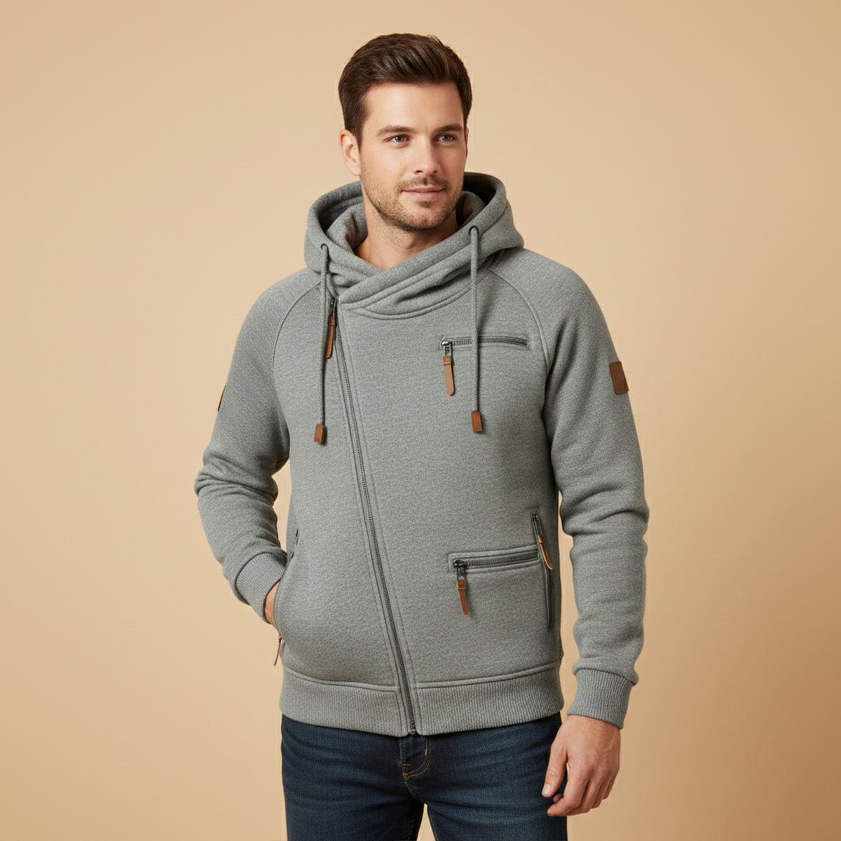 Rue | Men's Zip Up Hoodie Gray Utility Pockets