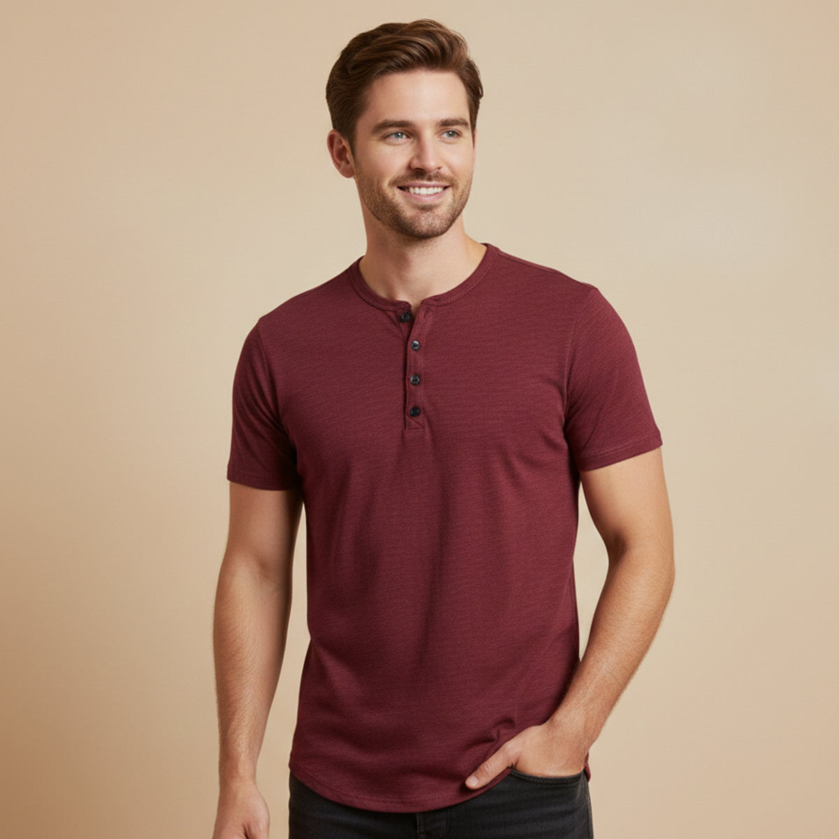 Sage | Men's Henley Shirt Cream Short Sleeve