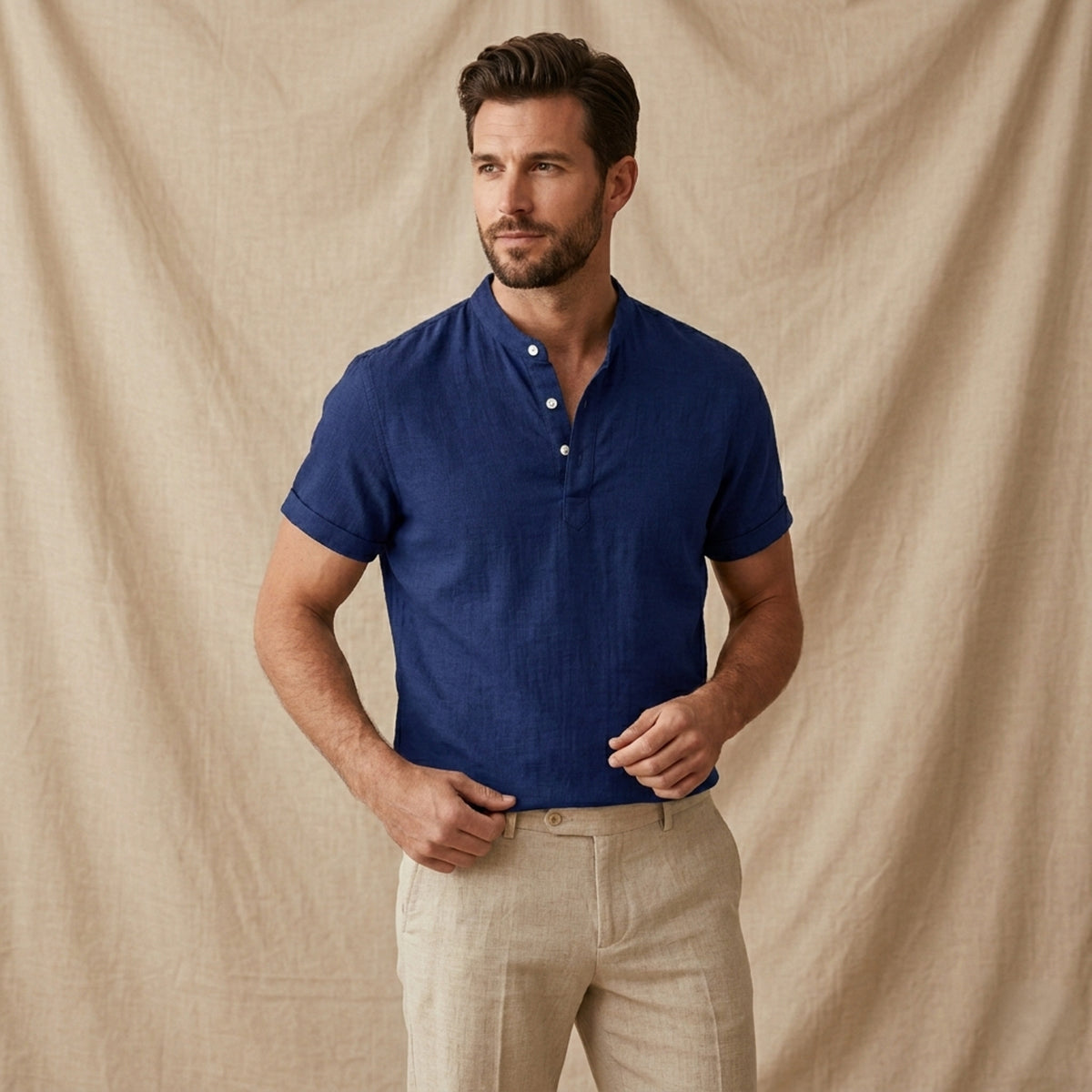 Bram | Men's Linen Button Up Shirt Pink Short Sleeve