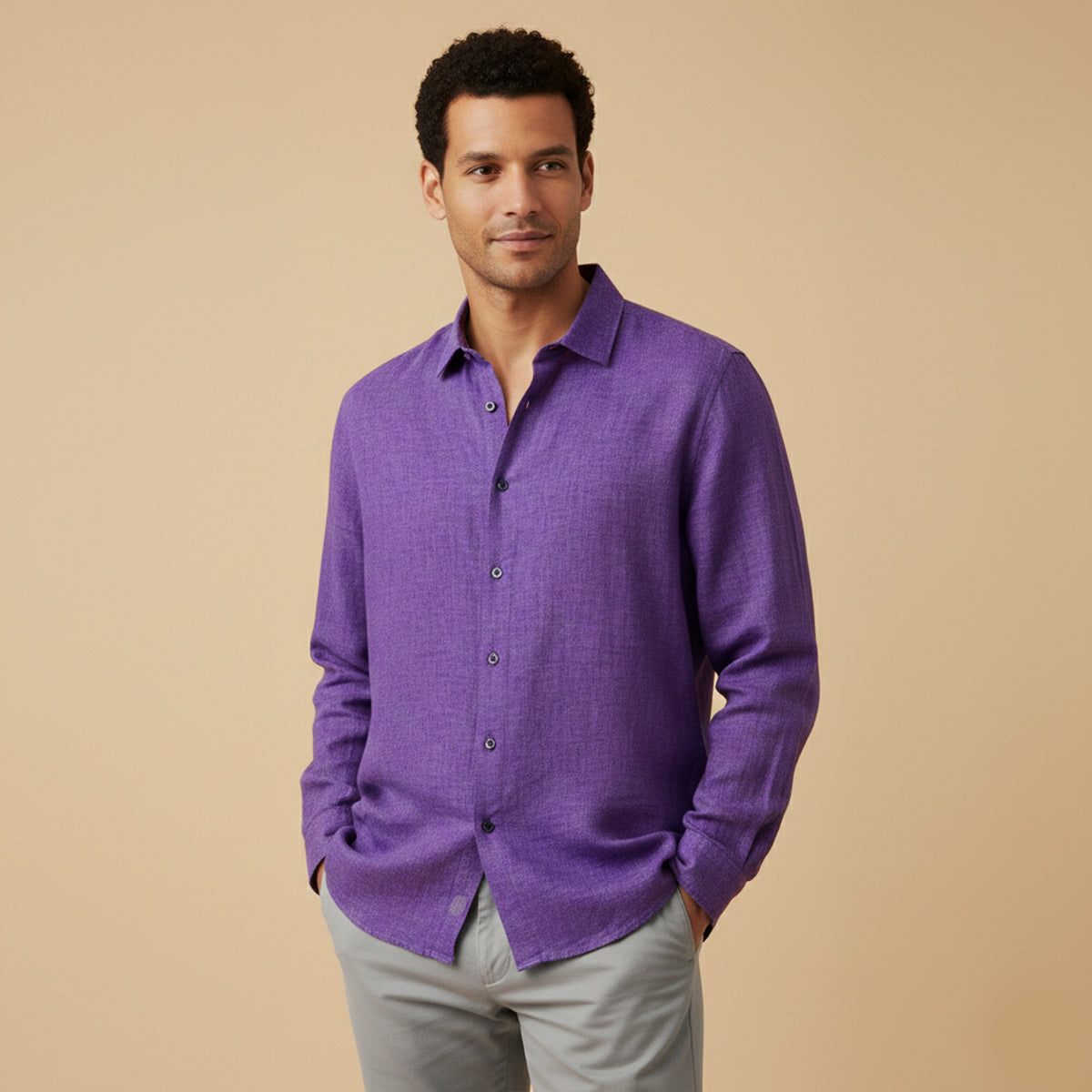 Jasper | Men's Linen Button Up Shirt Cream Long Sleeve