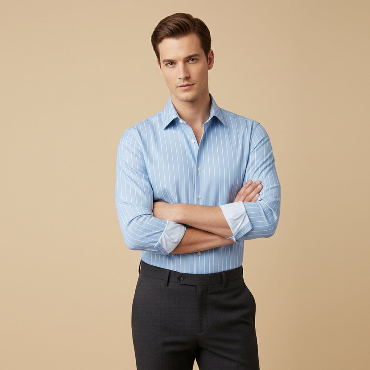 Rory | Men's Pinstripe Button Down Shirt Black Long Sleeve
