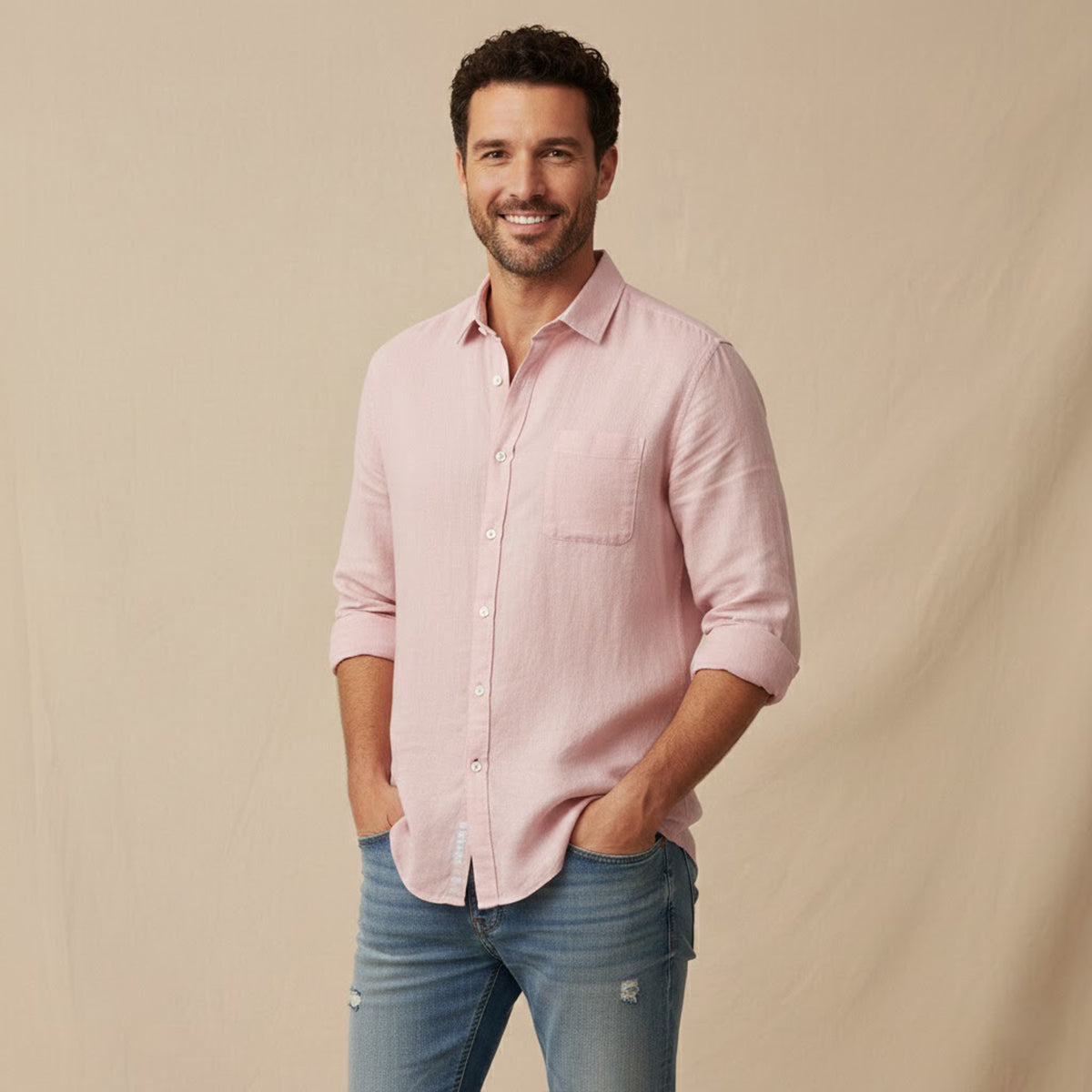 Luca | Men's Linen Button Up Shirt Light Green