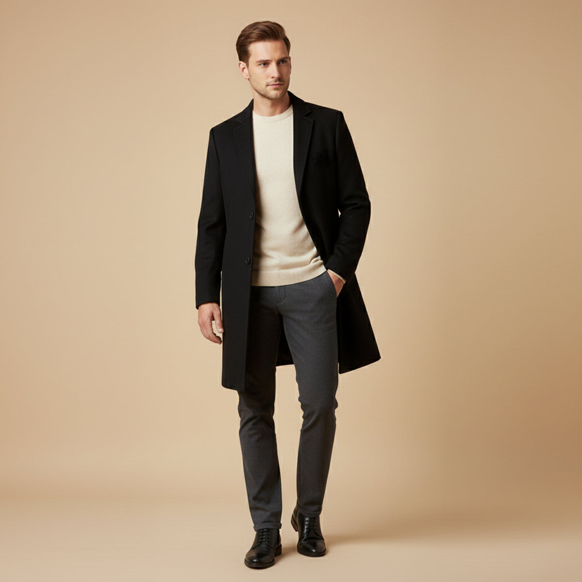 Rowan | Men's Wool Overcoat Black Long Formal Coat