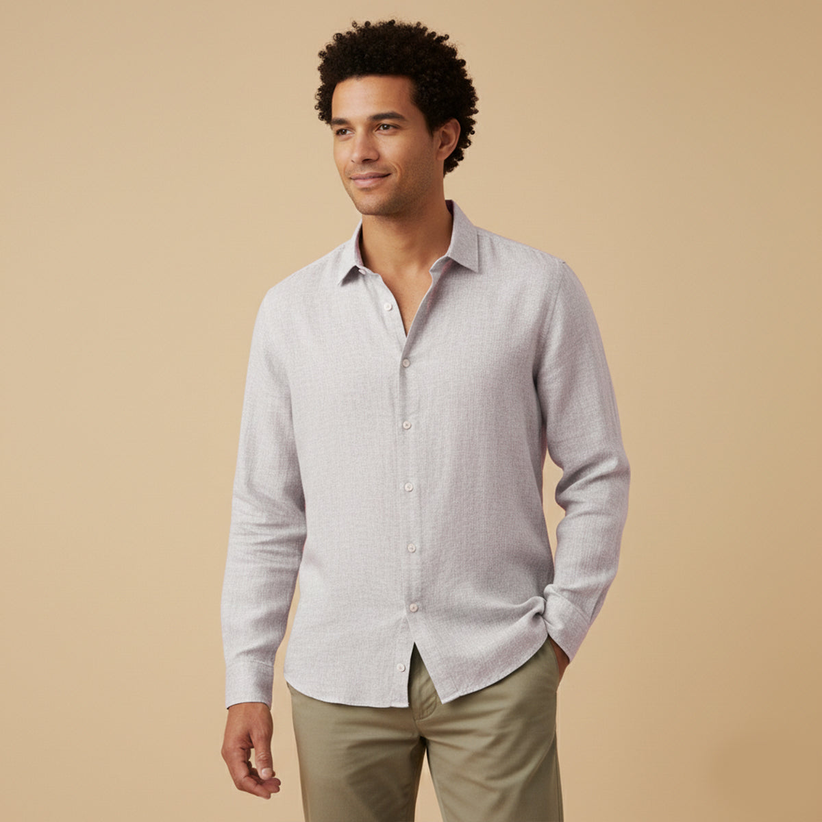 Jasper | Men's Linen Button Up Shirt Cream Long Sleeve