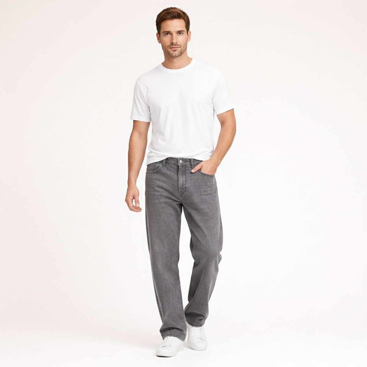 Callum | Men's Relaxed Straight Leg Jeans Charcoal
