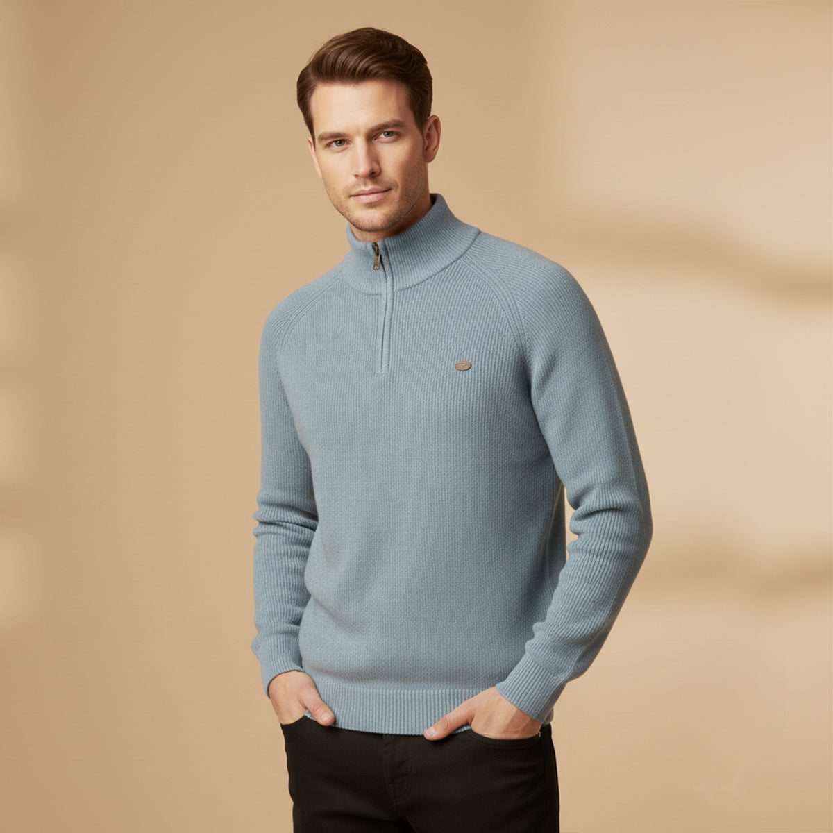 Callum | Men's Quarter Zip Sweater Gray Ribbed Knit
