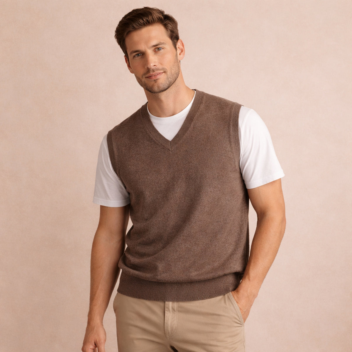 Callum | Men's V Neck Sweater Vest Burgundy Layering Knit