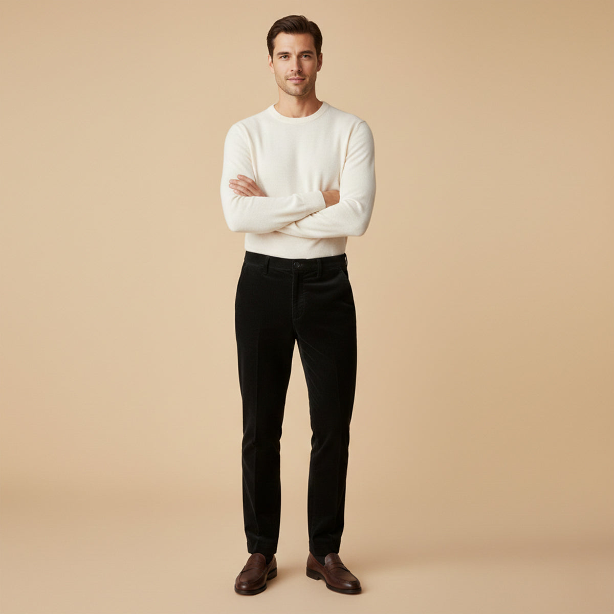 Jasper | Men's Cream Corduroy Pants Relaxed Fit Casual