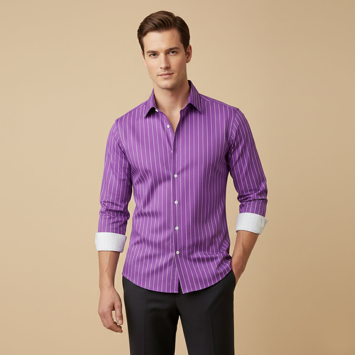 Rory | Men's Pinstripe Button Down Shirt Black Long Sleeve
