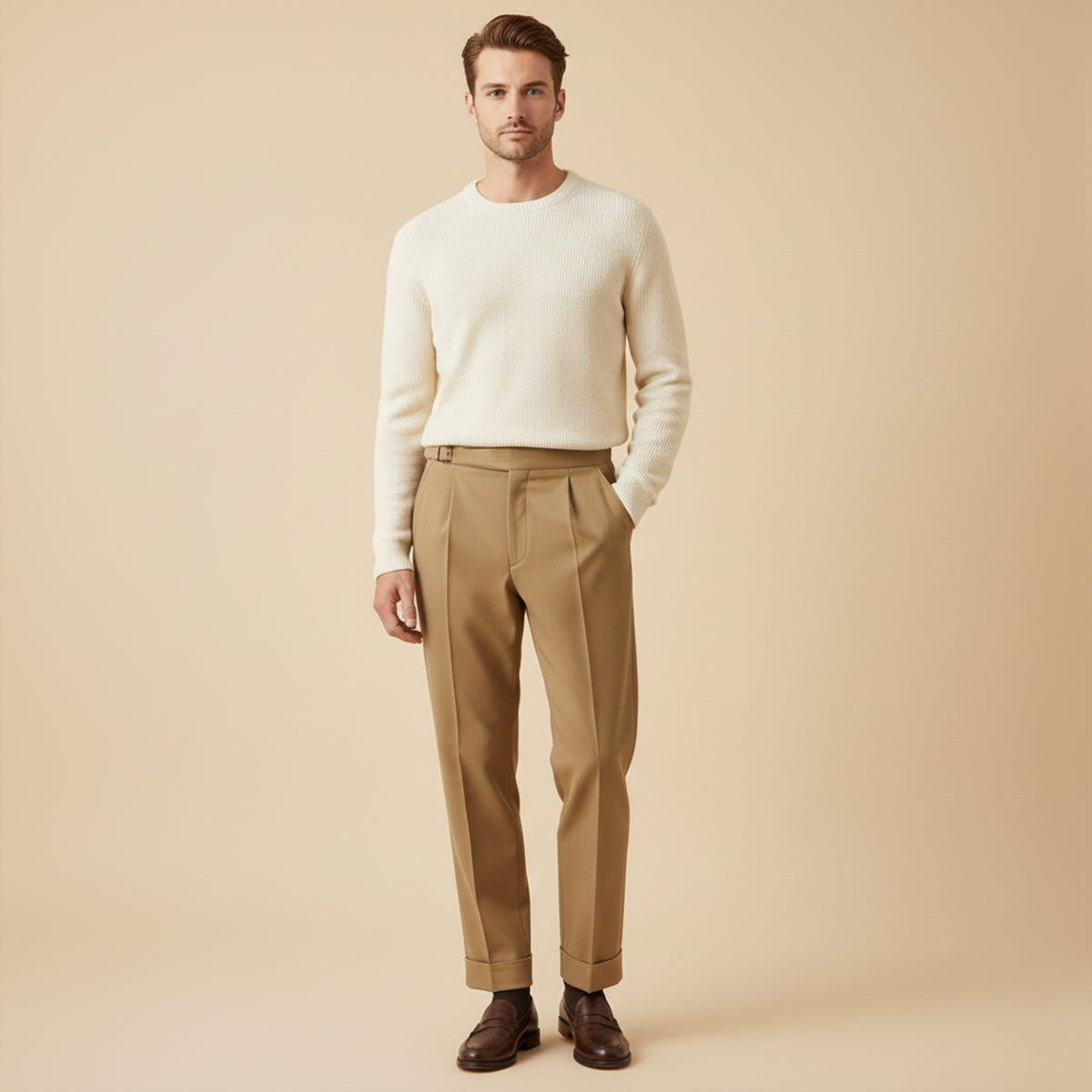 Blake | Men's Tailored Pleated Pants Beige High Waisted