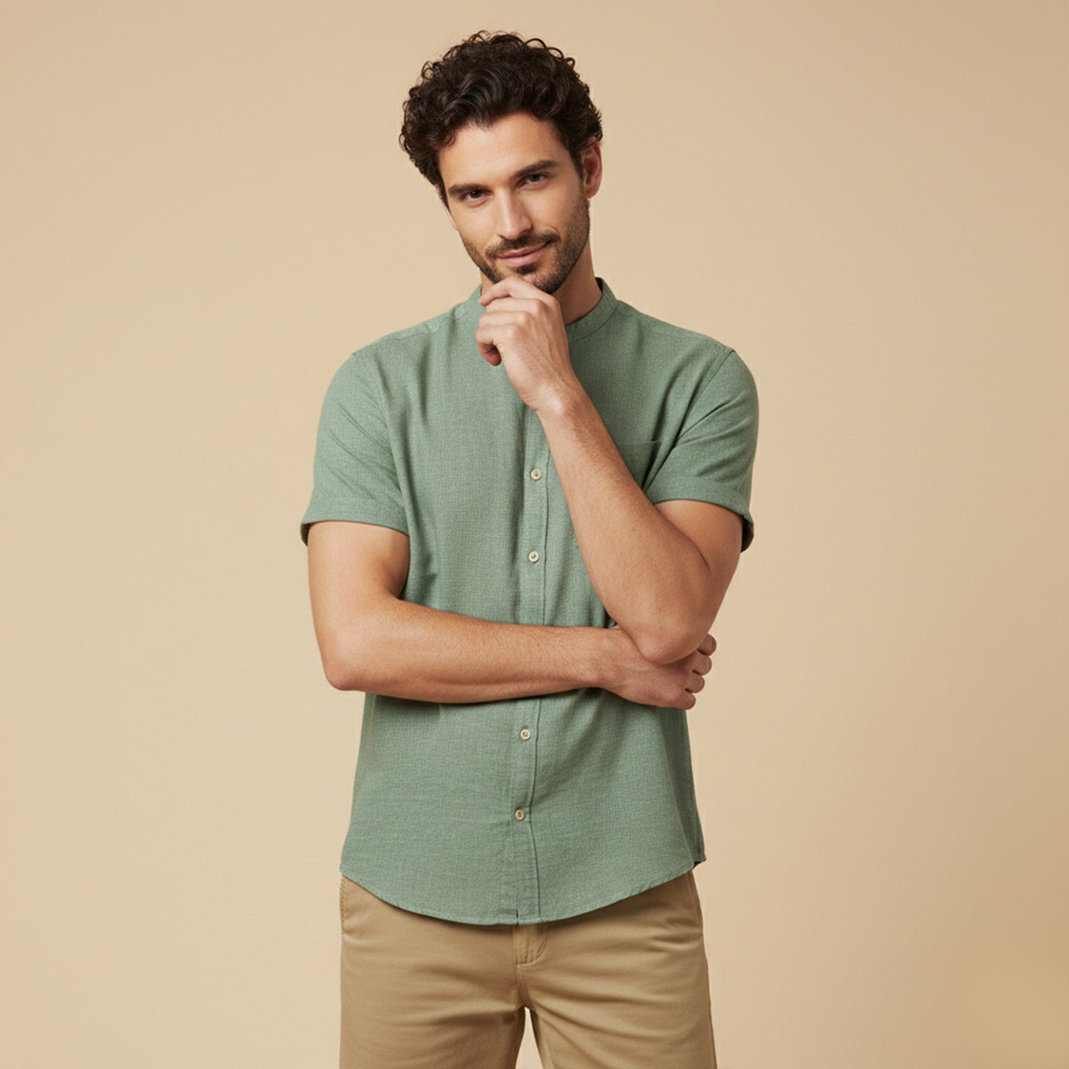 Jasper | Men's Short Sleeve Linen Button Up Shirt Sage Green