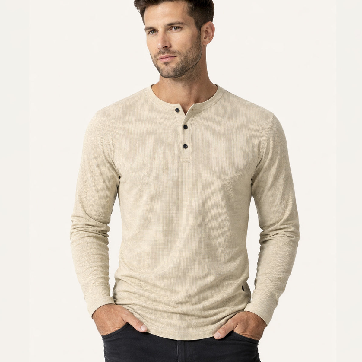 Beau | Men's Henley Shirt Black Long Sleeve