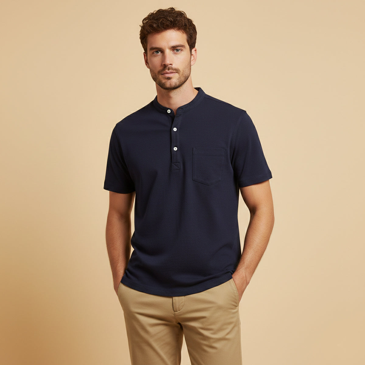 Blake | Men's Henley Shirt Gray Short Sleeve Casual