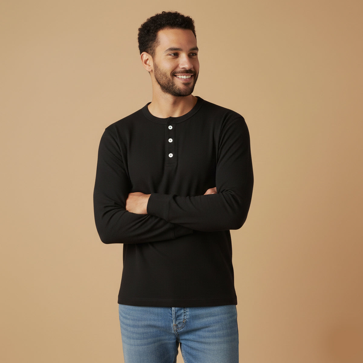 Callum | Men's Henley Shirt White Long Sleeve