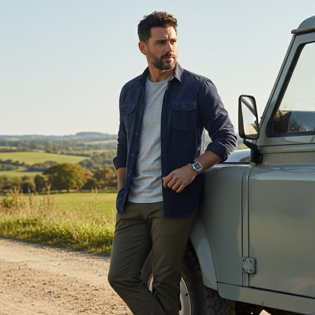 Ezra | Men's Denim Shirt Navy Long Sleeve Casual Button Up