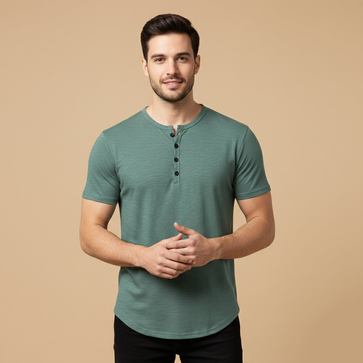 Eli | Men's Henley Shirt Sage Green Button Placket