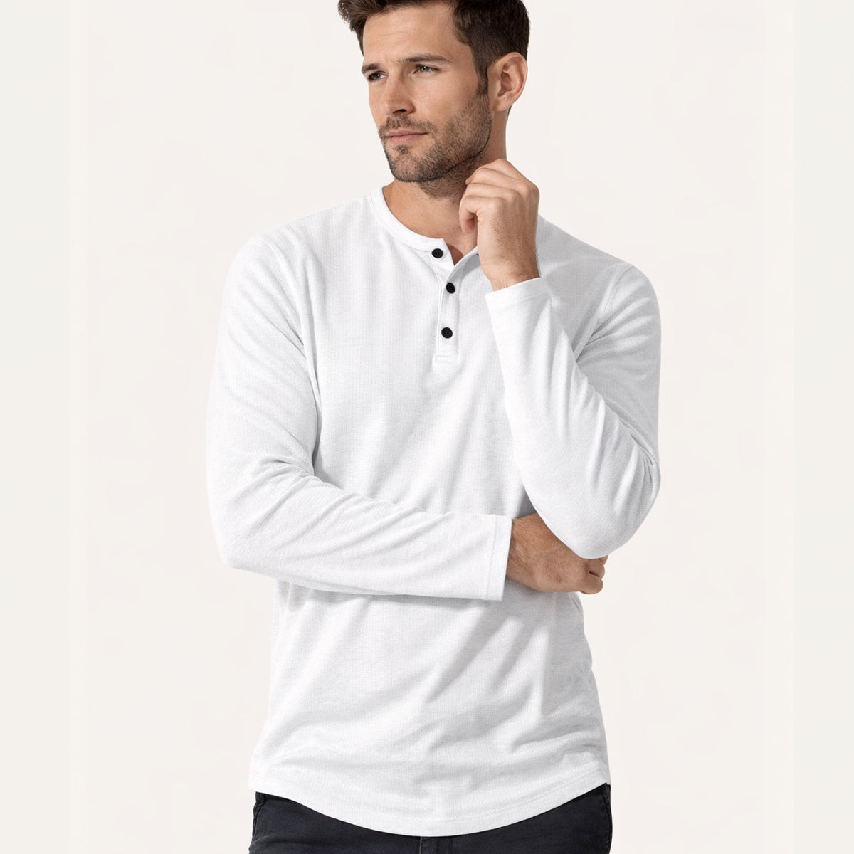 Flint | Men's Waffle Henley Long Sleeve Shirt White