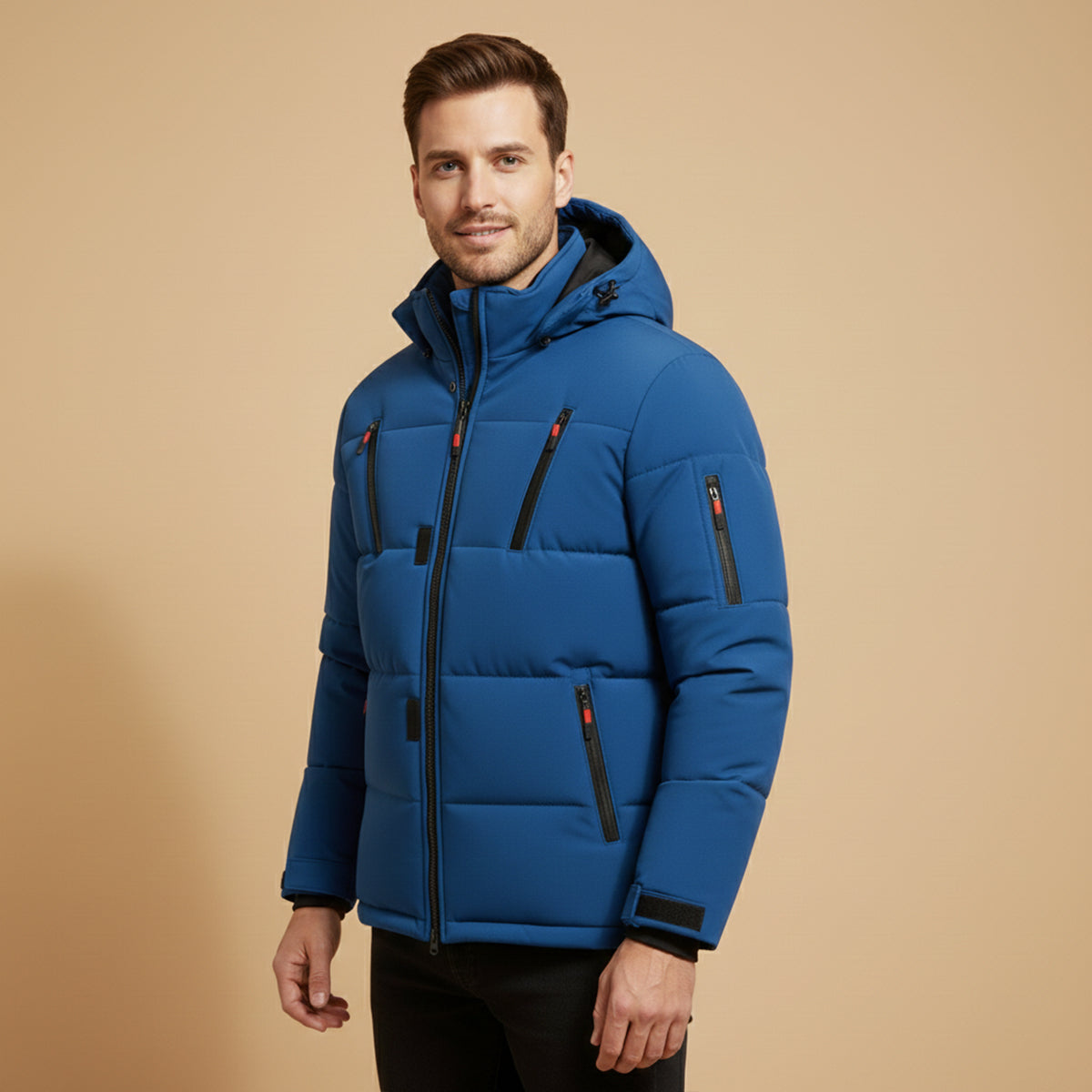 Reid | Men's Puffer Jacket Olive Hooded Winter Coat