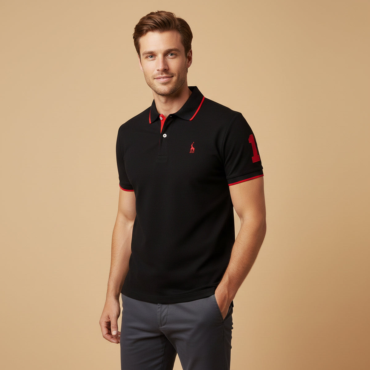 Beau | Men's Polo Shirt Navy Orange Trim