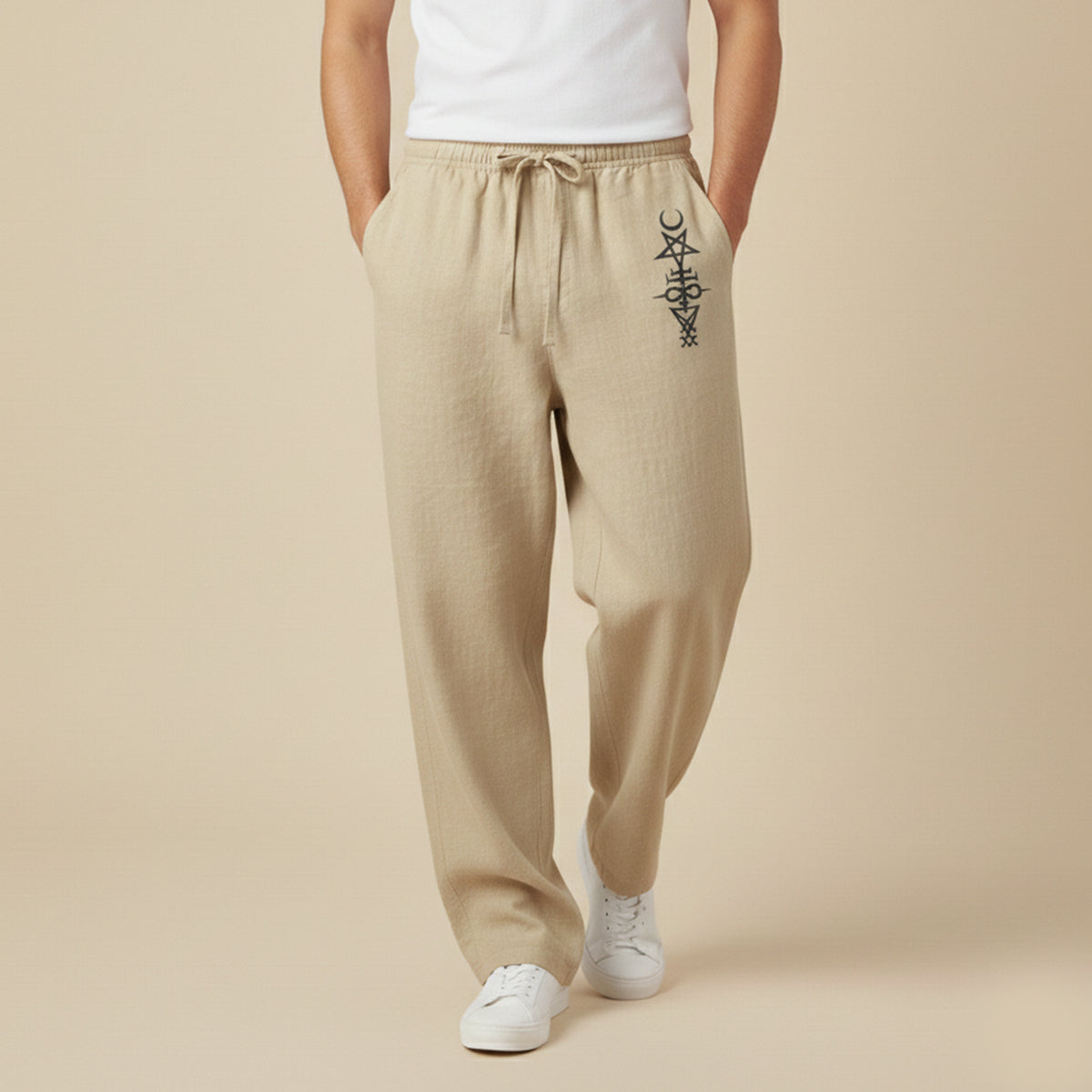 Luca | Men's Relaxed Wide Leg Linen Pants Gray Drawstring
