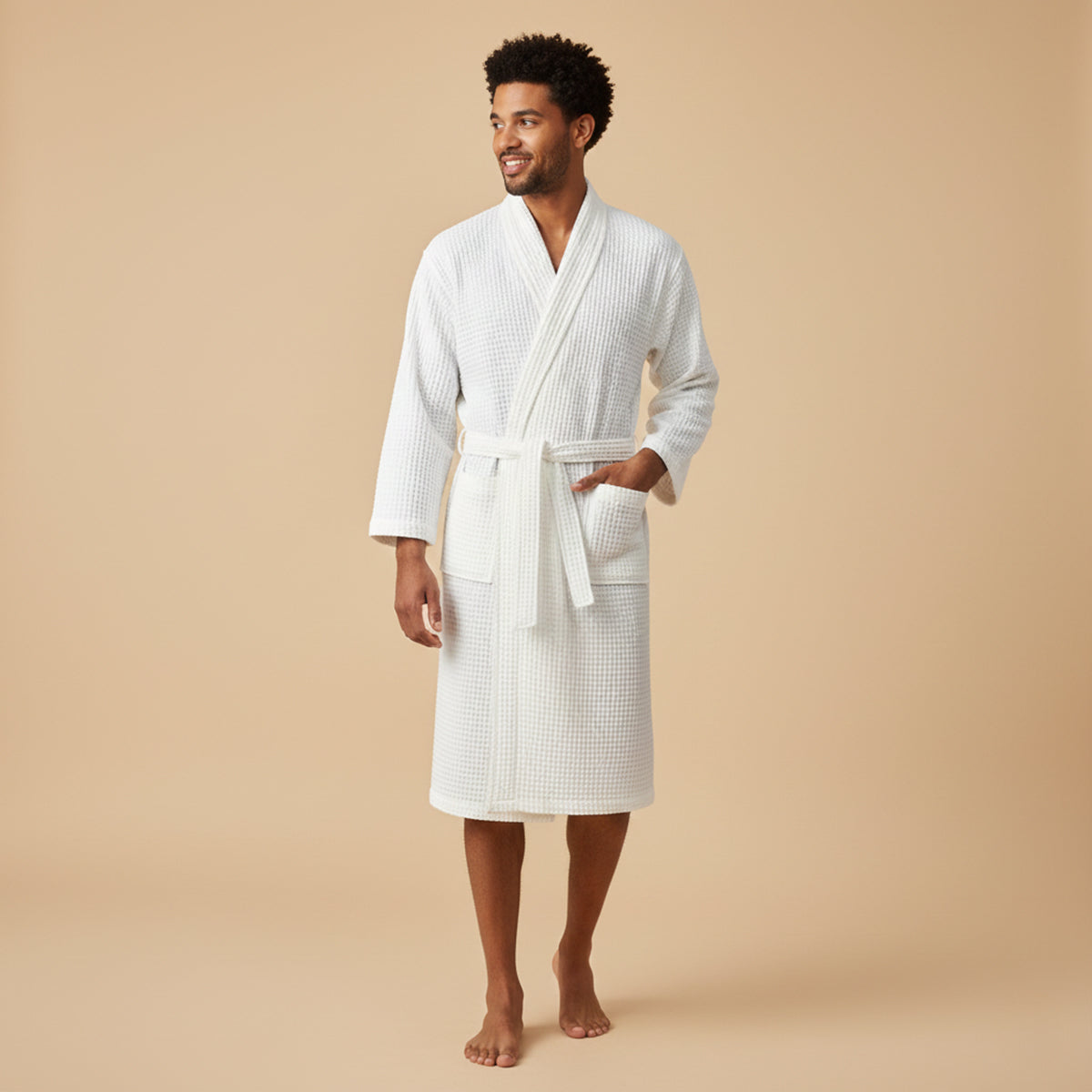 Bram | Men's Robe Cotton Waffle Gold Lightweight Spa Belt