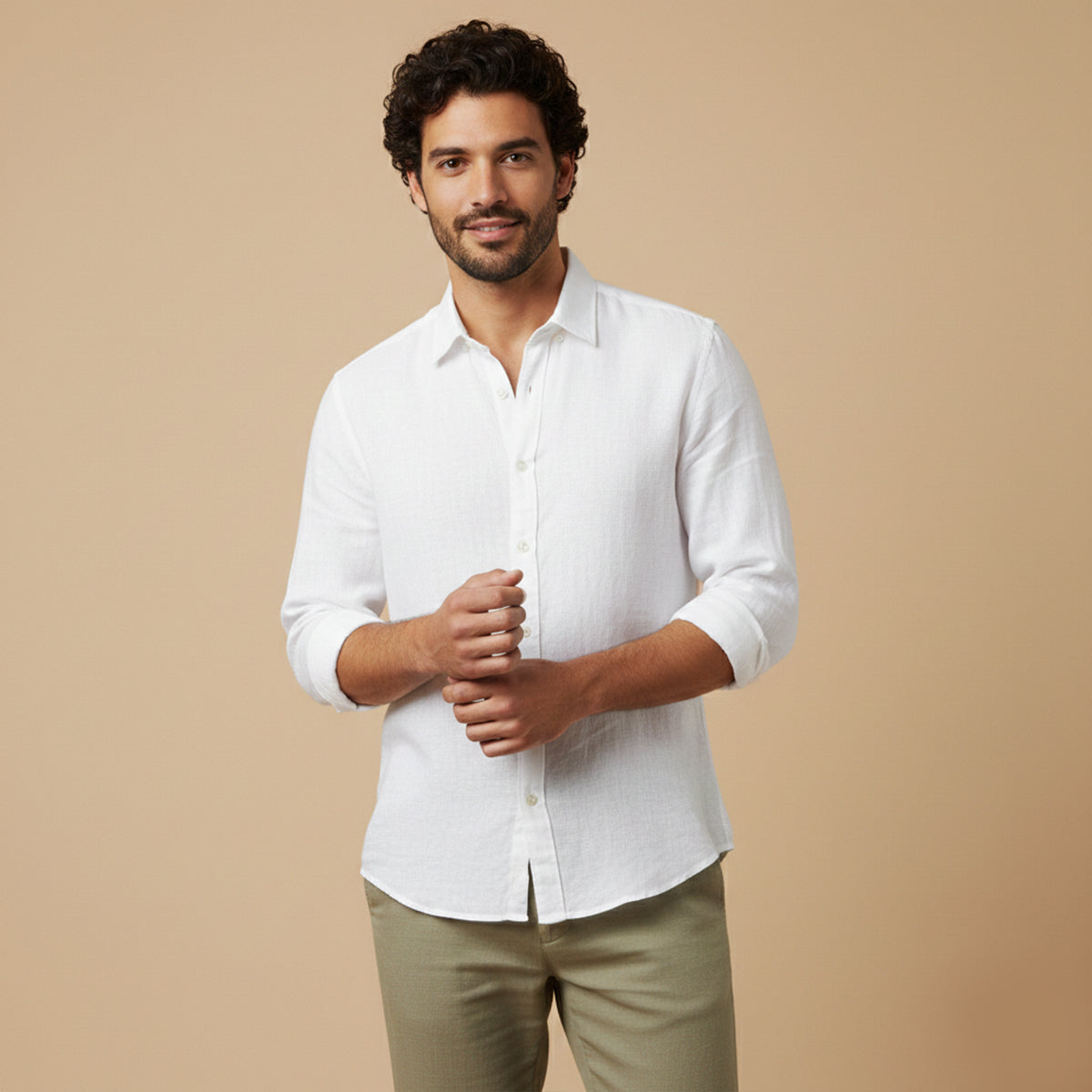 Sage | Men's Casual Linen Blend Button Up Shirt Olive Green