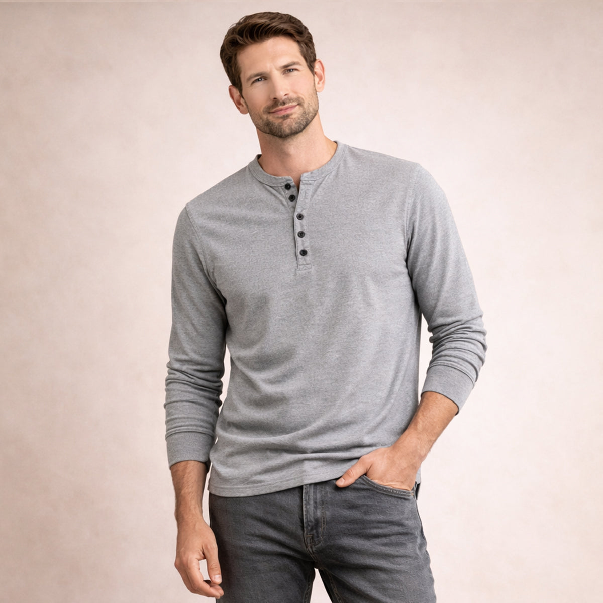 Bram | Men's Henley Shirt Sage Green Long Sleeve