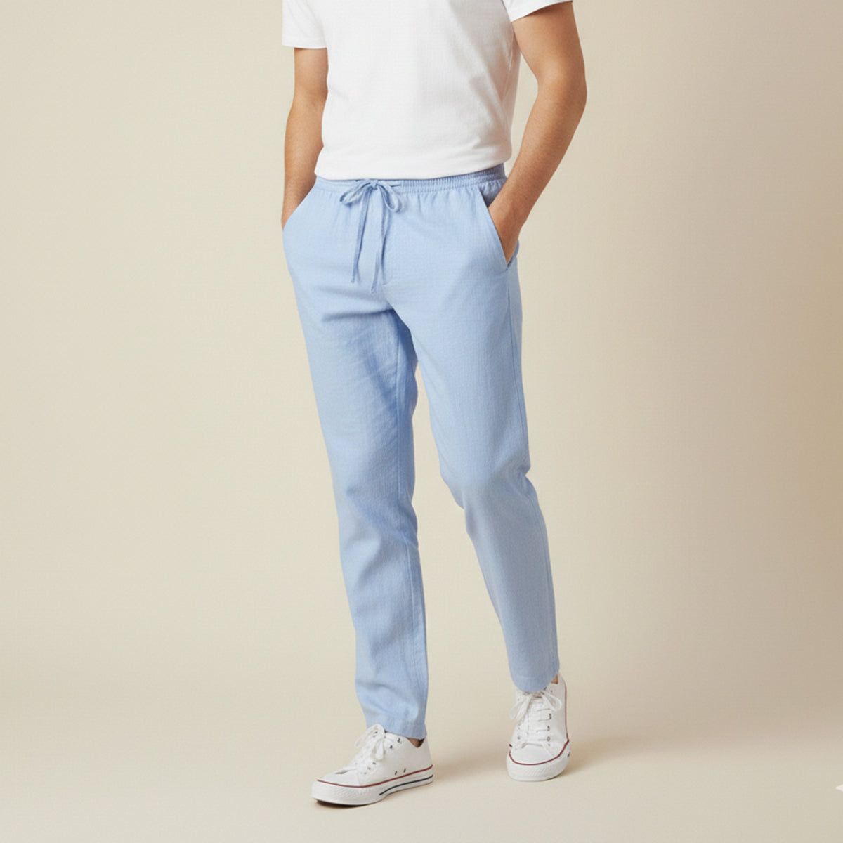 Beau | Men's Linen Pants Navy Drawstring Relaxed Fit