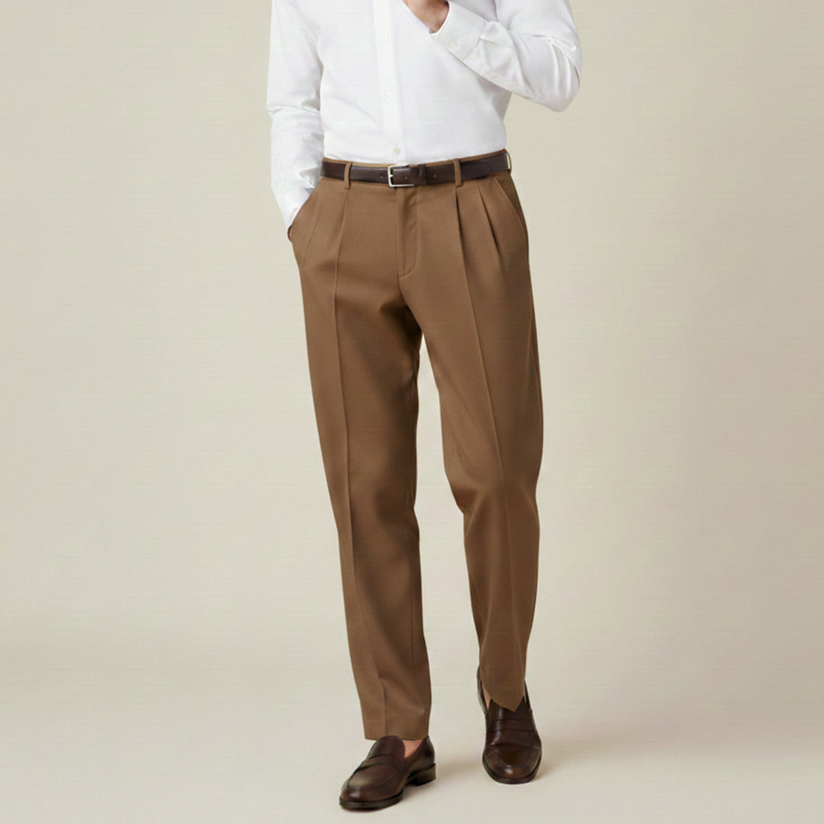 Lars | Men's Pleated Dress Pants Beige