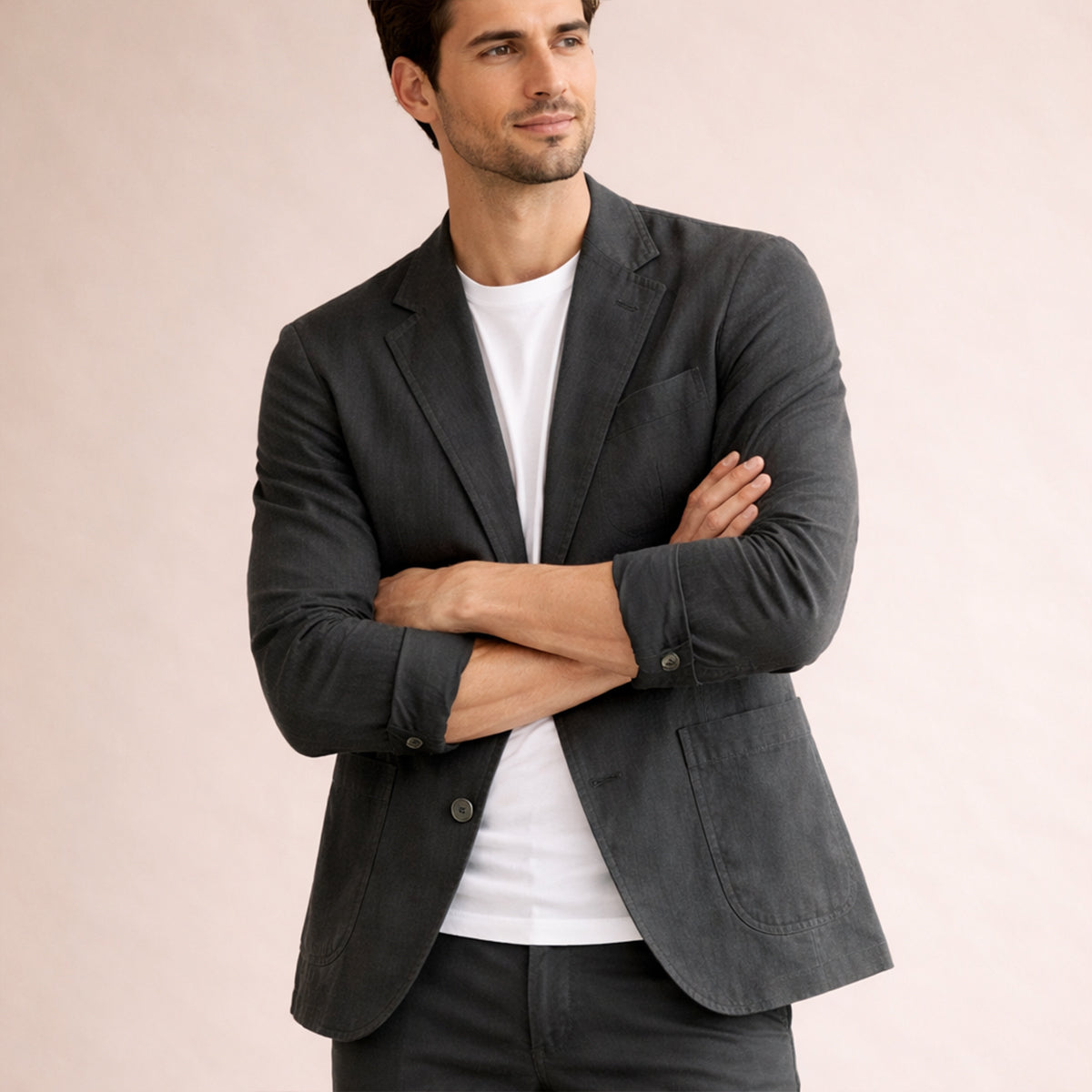 Roan | Men's Casual Linen Blazer Charcoal Gray Single Breasted