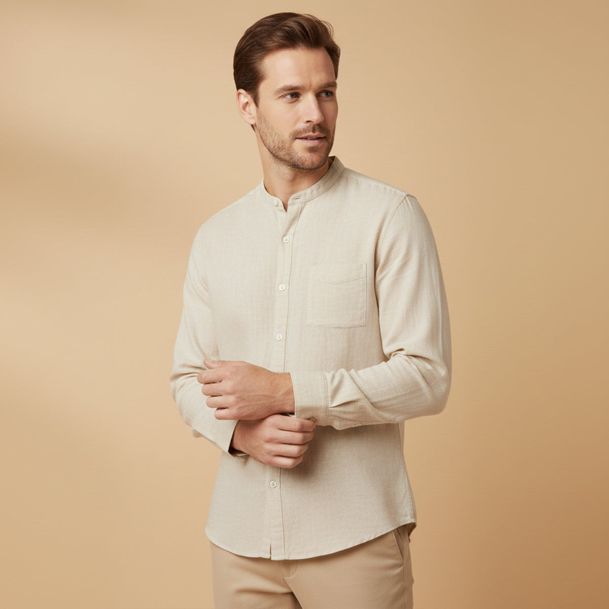 Bram | Men's Linen Shirt Cream Long Sleeve Button Up