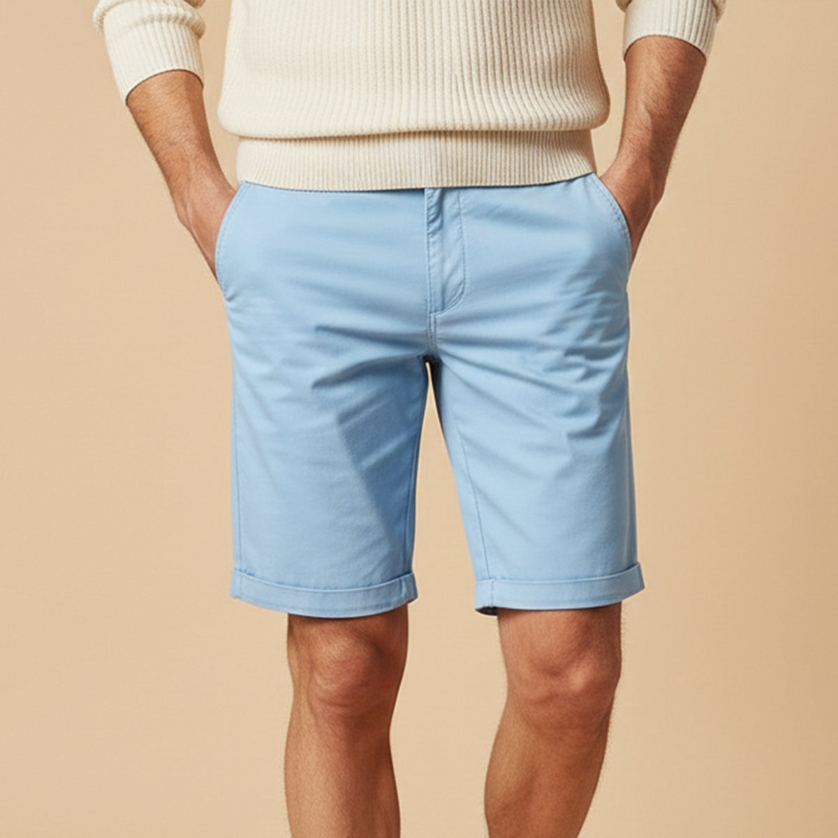 Callum | Men's Chino Shorts Cream Flat Front
