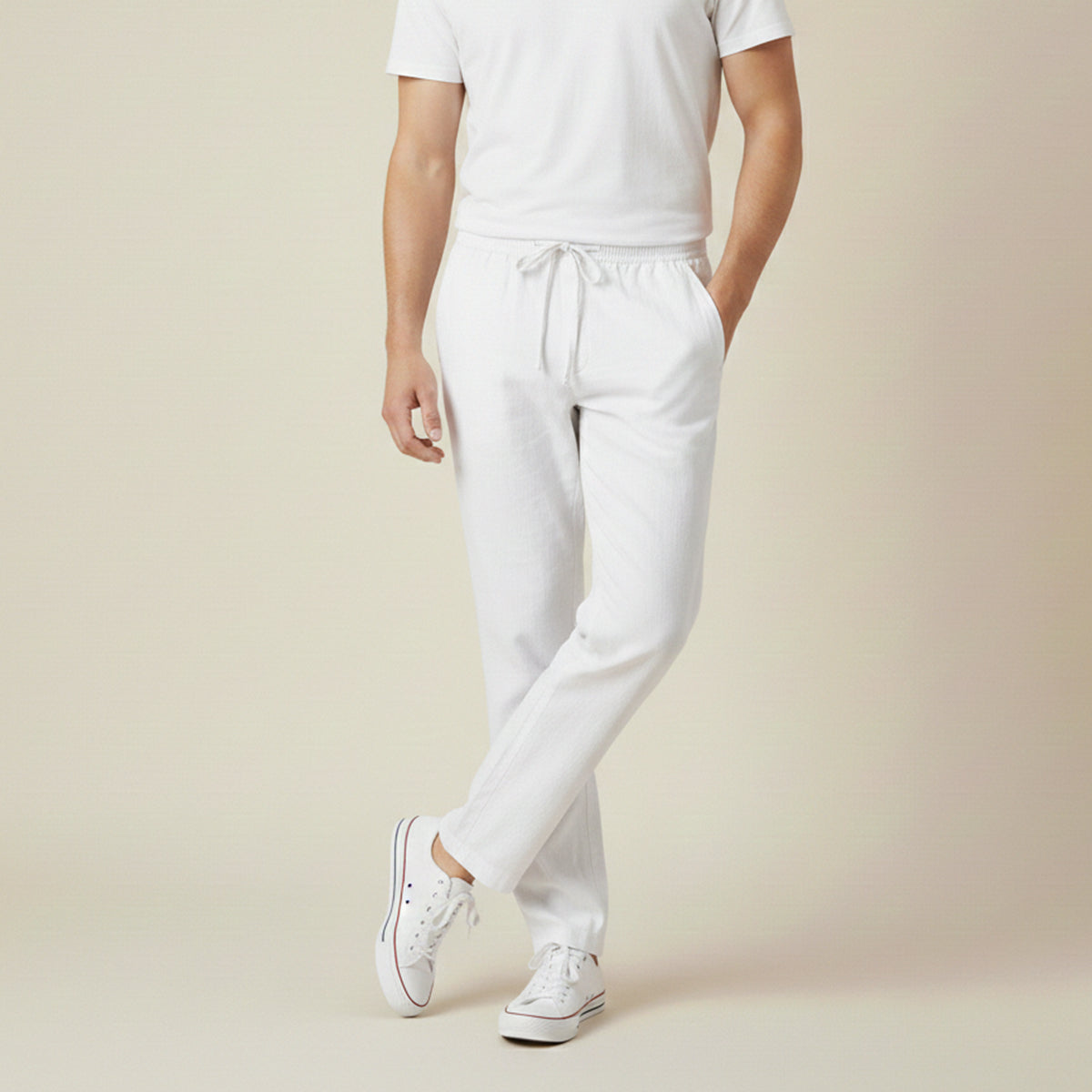 Beau | Men's Linen Pants Navy Drawstring Relaxed Fit
