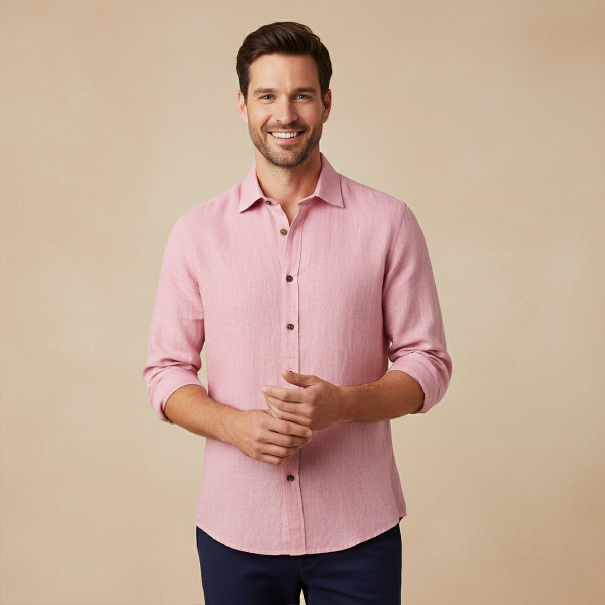 Sage | Men's Linen Shirt Cream Long Sleeve Button Up