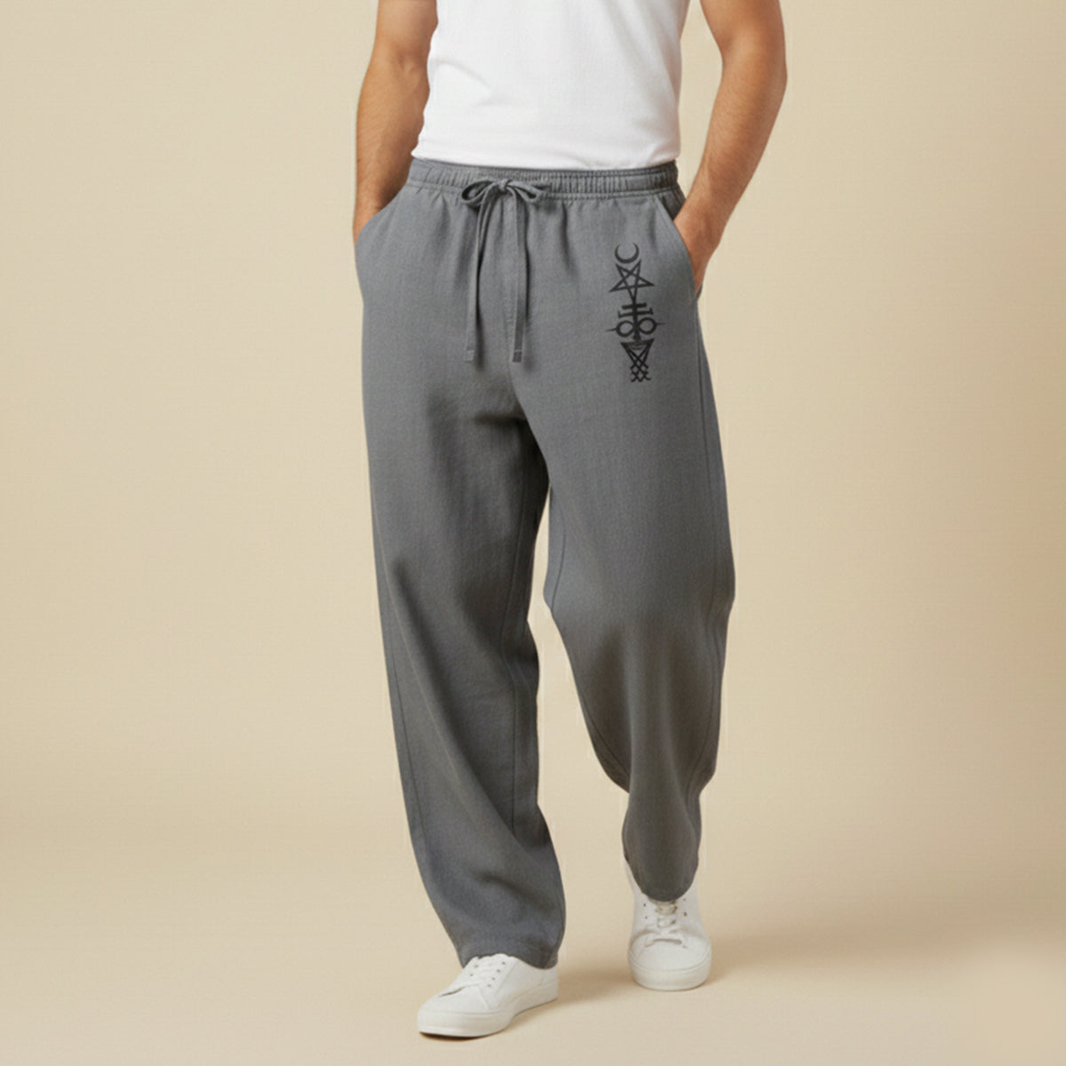 Luca | Men's Relaxed Wide Leg Linen Pants Gray Drawstring