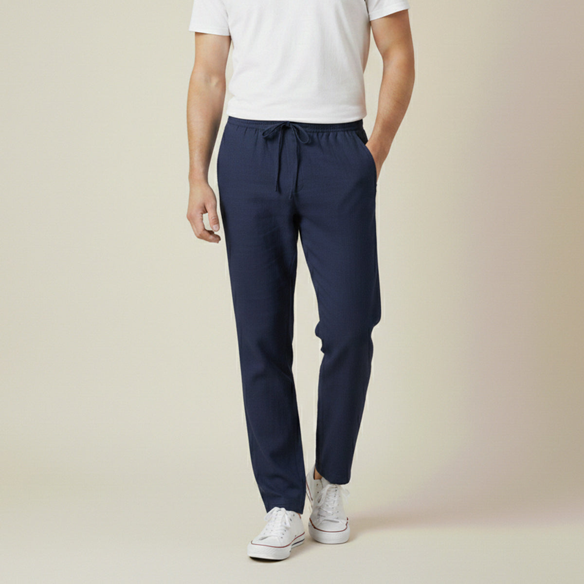 Beau | Men's Linen Pants Navy Drawstring Relaxed Fit